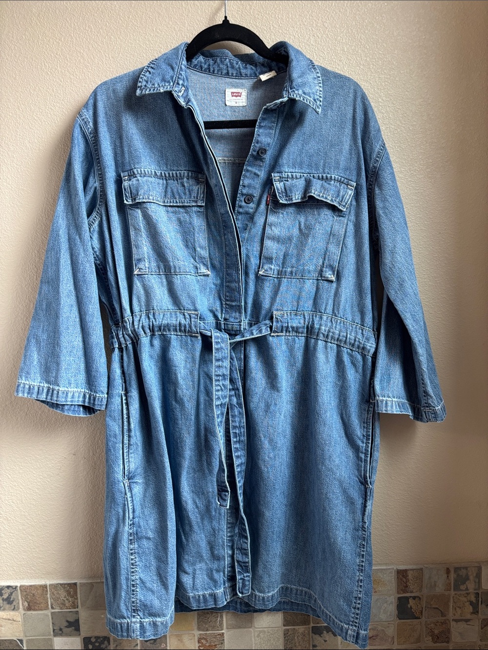 Levi’s Denim Utility Shirt Dress Belted Blue Small